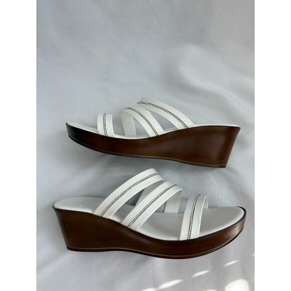 Apri by Italian Shoemakers White Bedazzled Wedge Mule Sandals sz 9 Y2K Platforms - Picture 3 of 7